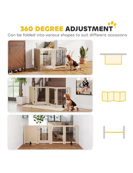 PawHut 4 Panel Freestanding Pet Gate, Indoor Dog Barrier with Lockable Door, Support Feet, 360° Flexible Hinges, Oak - pic 177121 | FastDaddyshop