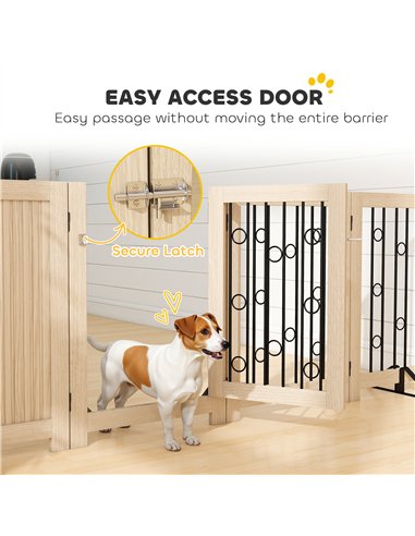 PawHut 4 Panel Freestanding Pet Gate, Indoor Dog Barrier with Lockable Door, Support Feet, 360° Flexible Hinges, Oak