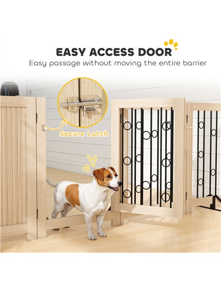 PawHut 4 Panel Freestanding Pet Gate, Indoor Dog Barrier with Lockable Door, Support Feet, 360° Flexible Hinges, Oak - pic 177123 | FastDaddyshop