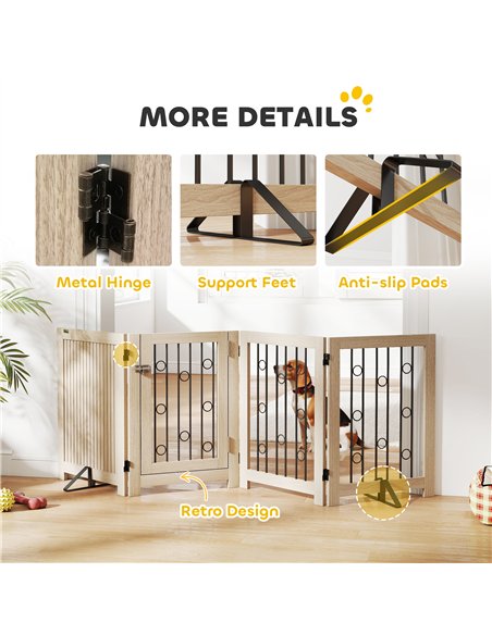 PawHut 4 Panel Freestanding Pet Gate, Indoor Dog Barrier with Lockable Door, Support Feet, 360° Flexible Hinges, Oak - pic 177124 | FastDaddyshop