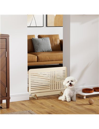 PawHut Freestanding Pet Gate, Portable Dog Barrier Gate with Feet for Small Breeds, 75 x 51 cm, Natural Wood