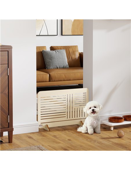 PawHut Freestanding Pet Gate, Portable Dog Barrier Gate with Feet for Small Breeds, 75 x 51 cm, Natural Wood - pic 177127 | FastDaddyshop