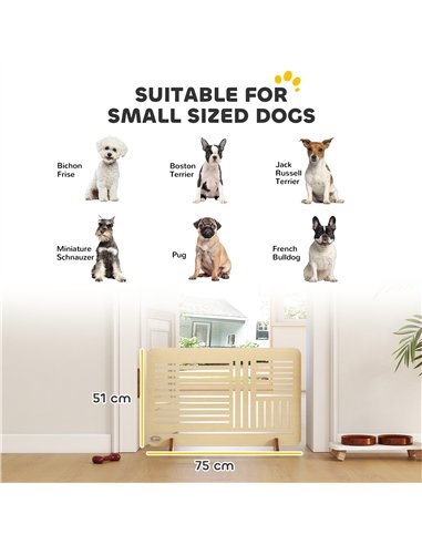 PawHut Freestanding Pet Gate, Portable Dog Barrier Gate with Feet for Small Breeds, 75 x 51 cm, Natural Wood