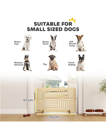 PawHut Freestanding Pet Gate, Portable Dog Barrier Gate with Feet for Small Breeds, 75 x 51 cm, Natural Wood - pic 177128 | FastDaddyshop