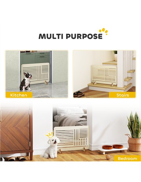PawHut Freestanding Pet Gate, Portable Dog Barrier Gate with Feet for Small Breeds, 75 x 51 cm, Natural Wood - pic 177129 | FastDaddyshop
