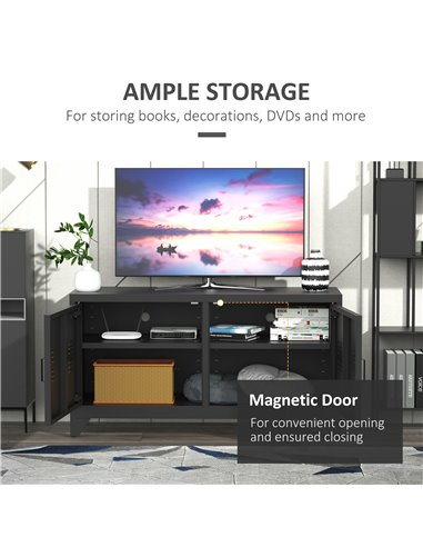 Homcom 1190mm Industrial TV Cabinet Stand with Steel Shelf Doors, Storage, Black