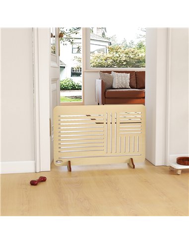 PawHut Freestanding Pet Gate, Portable Dog Barrier Gate with Feet for Small Breeds, 75 x 51 cm, Natural Wood