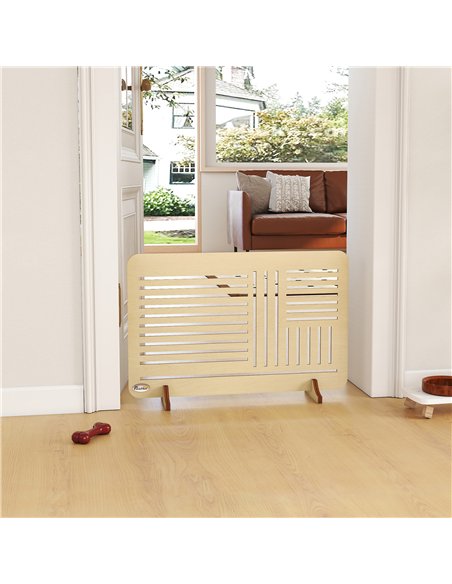 PawHut Freestanding Pet Gate, Portable Dog Barrier Gate with Feet for Small Breeds, 75 x 51 cm, Natural Wood - pic 177132 | FastDaddyshop