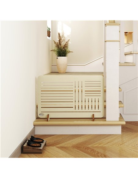 PawHut Freestanding Pet Gate, Portable Dog Barrier Gate with Feet for Small Breeds, 75 x 51 cm, Natural Wood - pic 177133 | FastDaddyshop