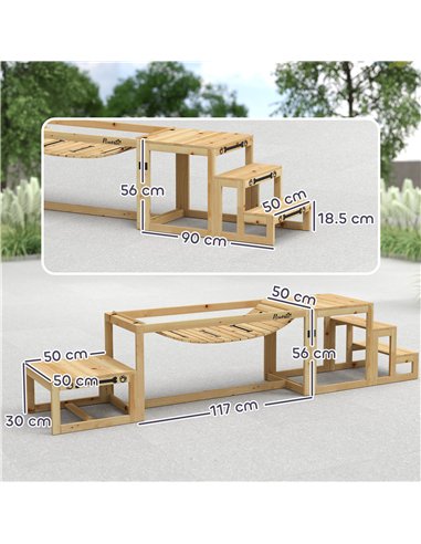 PawHut 3 Pieces Wooden Dog Agility Training Equipment with Soft Bridge, Pause Platform and Pet Stair for Outdoor, Natural Wood