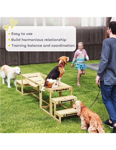 PawHut 3 Pieces Wooden Dog Agility Training Equipment with Soft Bridge, Pause Platform and Pet Stair for Outdoor, Natural Wood - pic 177139 | FastDaddyshop