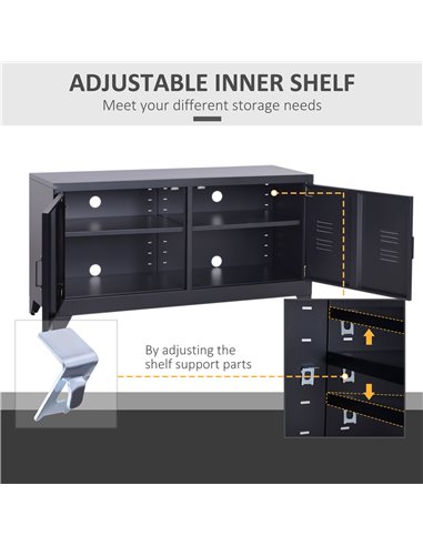Homcom 1190mm Industrial TV Cabinet Stand with Steel Shelf Doors, Storage, Black