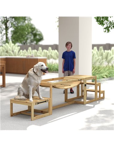 PawHut 3 Pieces Wooden Dog Agility Training Equipment with Soft Bridge, Pause Platform and Pet Stair for Outdoor, Natural Wood
