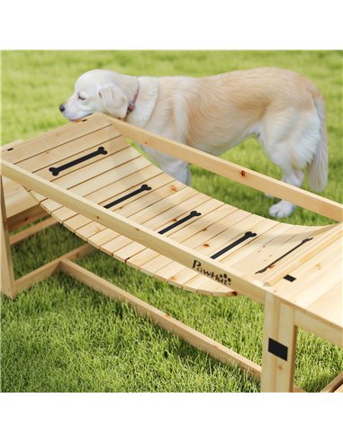 PawHut 3 Pieces Wooden Dog Agility Training Equipment with Soft Bridge, Pause Platform and Pet Stair for Outdoor, Natural Wood