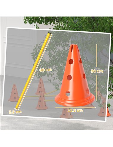PawHut Dog Agility Equipment Set of Eight Cones, Eight Poles w/ Carry Bag, Four-Piece Adjustable Height Jumping Obstacles
