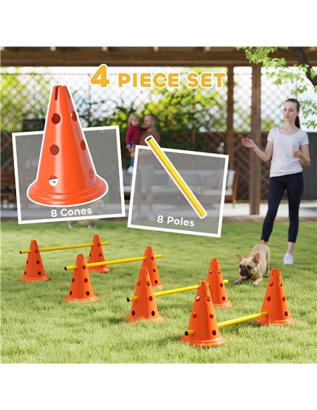 PawHut Dog Agility Equipment Set of Eight Cones, Eight Poles w/ Carry Bag, Four-Piece Adjustable Height Jumping Obstacles - pic 177147 | FastDaddyshop