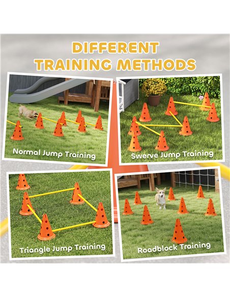 PawHut Dog Agility Equipment Set of Eight Cones, Eight Poles w/ Carry Bag, Four-Piece Adjustable Height Jumping Obstacles - pic 177148 | FastDaddyshop