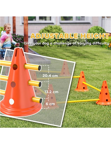 PawHut Dog Agility Equipment Set of Eight Cones, Eight Poles w/ Carry Bag, Four-Piece Adjustable Height Jumping Obstacles - pic 177149 | FastDaddyshop