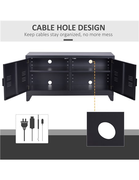 Homcom 1190mm Industrial TV Cabinet Stand with Steel Shelf Doors, Storage, Black - pic 17715 | FastDaddyshop