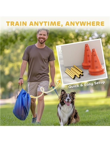 PawHut Dog Agility Equipment Set of Eight Cones, Eight Poles w/ Carry Bag, Four-Piece Adjustable Height Jumping Obstacles - pic 177150 | FastDaddyshop