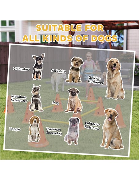 PawHut Dog Agility Equipment Set of Eight Cones, Eight Poles w/ Carry Bag, Four-Piece Adjustable Height Jumping Obstacles - pic 177151 | FastDaddyshop