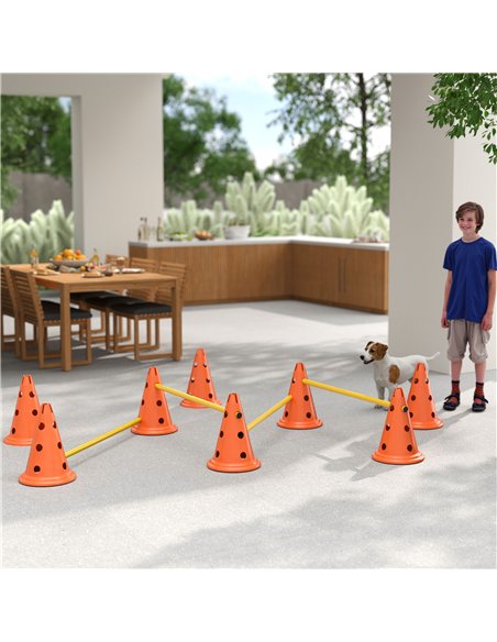 PawHut Dog Agility Equipment Set of Eight Cones, Eight Poles w/ Carry Bag, Four-Piece Adjustable Height Jumping Obstacles - pic 177152 | FastDaddyshop