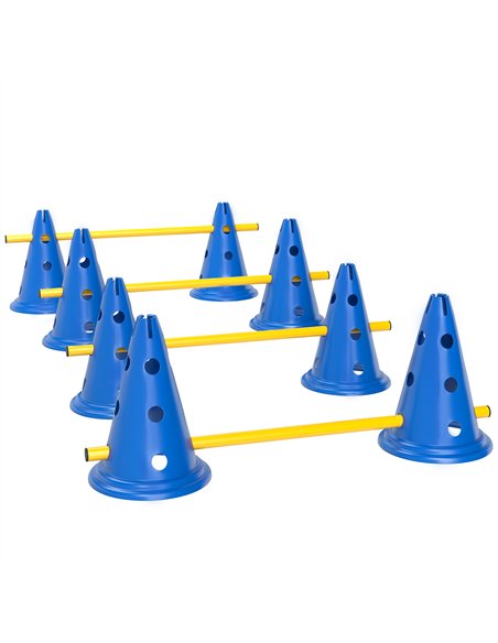 PawHut Dog Agility Equipment Set of Eight Cones, Eight Poles w/ Carry Bag, Four-Piece Adjustable Height Jumping Obstacles Blue - pic 177153 | FastDaddyshop