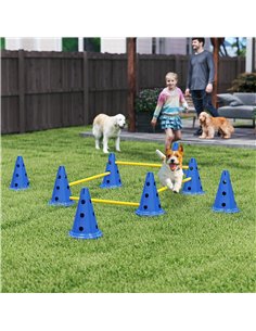 PawHut Dog Agility Equipment Set of Eight Cones, Eight Poles w/ Carry Bag, Four-Piece Adjustable Height Jumping Obstacles Blue 2