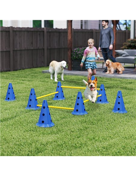 PawHut Dog Agility Equipment Set of Eight Cones, Eight Poles w/ Carry Bag, Four-Piece Adjustable Height Jumping Obstacles Blue - pic 177154 | FastDaddyshop