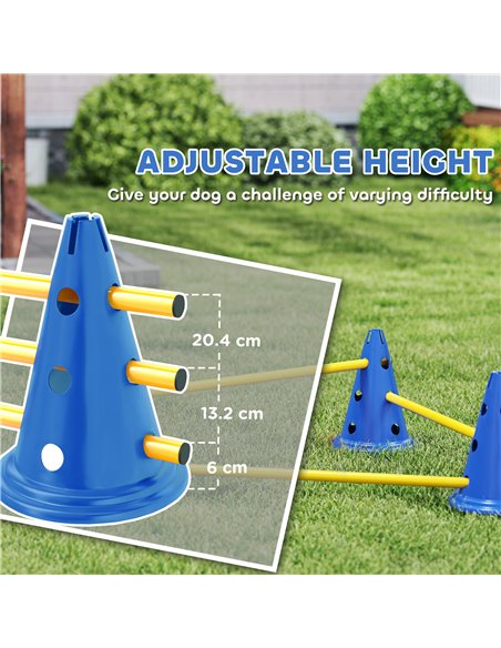 PawHut Dog Agility Equipment Set of Eight Cones, Eight Poles w/ Carry Bag, Four-Piece Adjustable Height Jumping Obstacles Blue - pic 177158 | FastDaddyshop