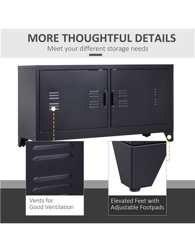 Homcom 1190mm Industrial TV Cabinet Stand with Steel Shelf Doors, Storage, Black