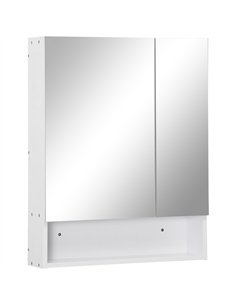 kleankin Bathroom Cabinet with Mirror, Wall Mounted Bathroom Mirror Cabinet with Adjustable Shelf, 2 Doors Storage Cupboard, Whi