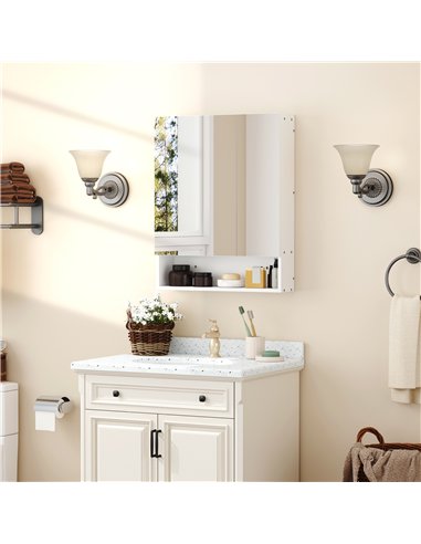 kleankin Bathroom Cabinet with Mirror, Wall Mounted Bathroom Mirror Cabinet with Adjustable Shelf, 2 Doors Storage Cupboard, Whi