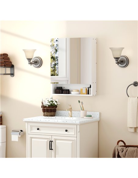 kleankin Bathroom Cabinet with Mirror, Wall Mounted Bathroom Mirror Cabinet with Adjustable Shelf, 2 Doors Storage Cupboard, Whi - pic 177172 | FastDaddyshop