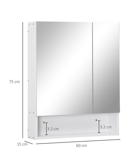 kleankin Bathroom Cabinet with Mirror, Wall Mounted Bathroom Mirror Cabinet with Adjustable Shelf, 2 Doors Storage Cupboard, Whi - pic 177173 | FastDaddyshop