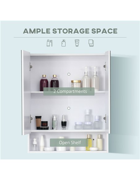kleankin Bathroom Cabinet with Mirror, Wall Mounted Bathroom Mirror Cabinet with Adjustable Shelf, 2 Doors Storage Cupboard, Whi - pic 177174 | FastDaddyshop