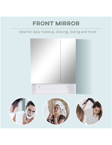 kleankin Bathroom Cabinet with Mirror, Wall Mounted Bathroom Mirror Cabinet with Adjustable Shelf, 2 Doors Storage Cupboard, Whi