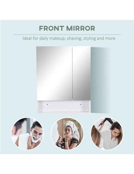 kleankin Bathroom Cabinet with Mirror, Wall Mounted Bathroom Mirror Cabinet with Adjustable Shelf, 2 Doors Storage Cupboard, Whi - pic 177177 | FastDaddyshop