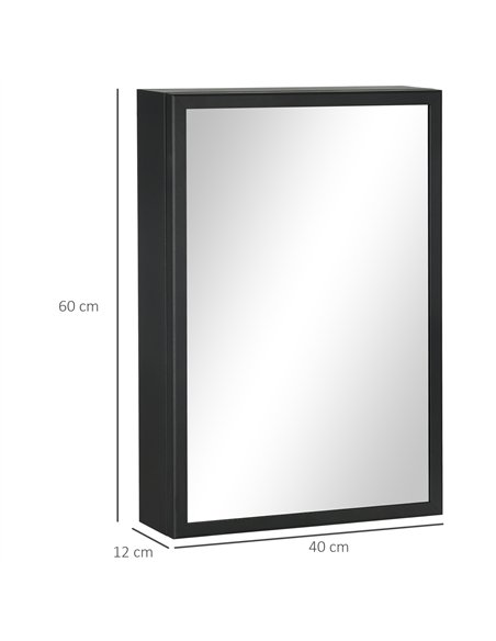kleankin Bathroom Cabinet with Mirror, Wall Mounted Bathroom Mirror Cabinet with Storage Shelves, 40 x 12 x 60 cm, Black - pic 177182 | FastDaddyshop