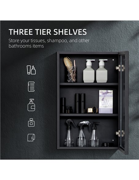 kleankin Bathroom Cabinet with Mirror, Wall Mounted Bathroom Mirror Cabinet with Storage Shelves, 40 x 12 x 60 cm, Black - pic 177183 | FastDaddyshop