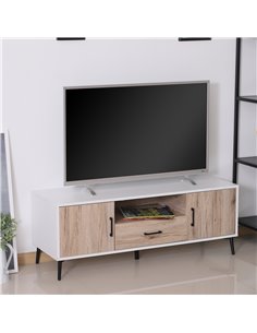Homcom 1200mm TV Stand Cabinet with 2 Doors, 1 Drawer, Oak Colour & White 2