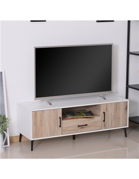Homcom 1200mm TV Stand Cabinet with 2 Doors, 1 Drawer, Oak Colour & White - pic 17719 | FastDaddyshop