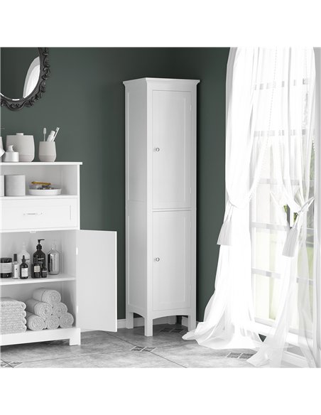 kleankin Tall Bathroom Storage Unit, Slim Bathroom Cabinet with Adjustable Shelves and Double Door, White - pic 177190 | FastDaddyshop