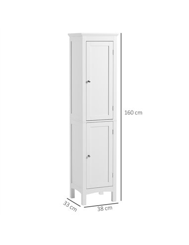 kleankin Tall Bathroom Storage Unit, Slim Bathroom Cabinet with Adjustable Shelves and Double Door, White