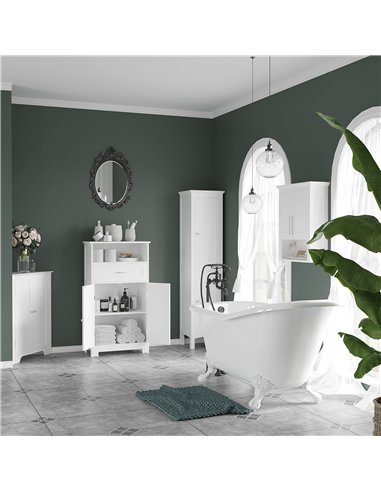 kleankin Tall Bathroom Storage Unit, Slim Bathroom Cabinet with Adjustable Shelves and Double Door, White