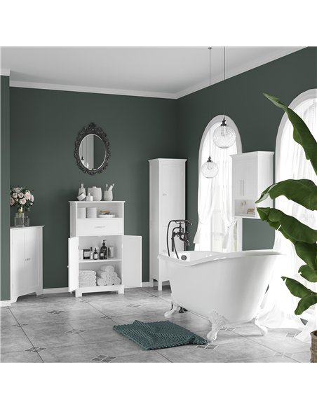 kleankin Tall Bathroom Storage Unit, Slim Bathroom Cabinet with Adjustable Shelves and Double Door, White - pic 177192 | FastDaddyshop