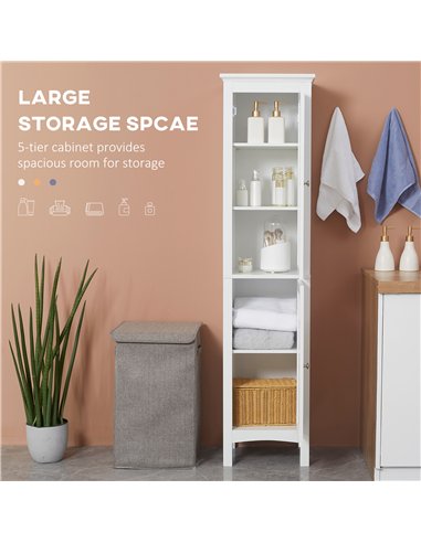 kleankin Tall Bathroom Storage Unit, Slim Bathroom Cabinet with Adjustable Shelves and Double Door, White