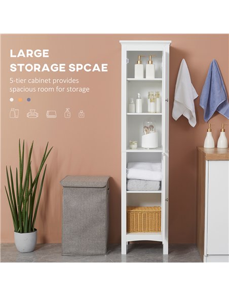 kleankin Tall Bathroom Storage Unit, Slim Bathroom Cabinet with Adjustable Shelves and Double Door, White - pic 177193 | FastDaddyshop
