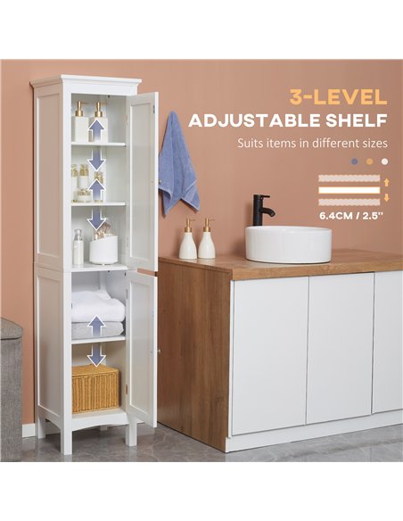 kleankin Tall Bathroom Storage Unit, Slim Bathroom Cabinet with Adjustable Shelves and Double Door, White - pic 177194 | FastDaddyshop