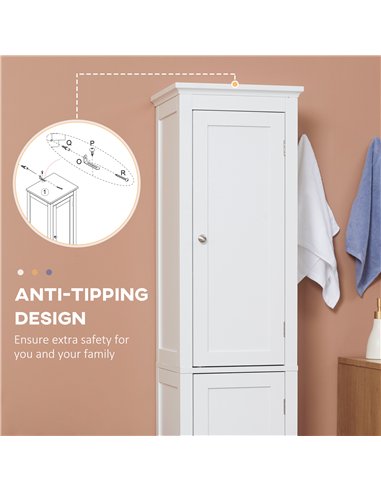 kleankin Tall Bathroom Storage Unit, Slim Bathroom Cabinet with Adjustable Shelves and Double Door, White